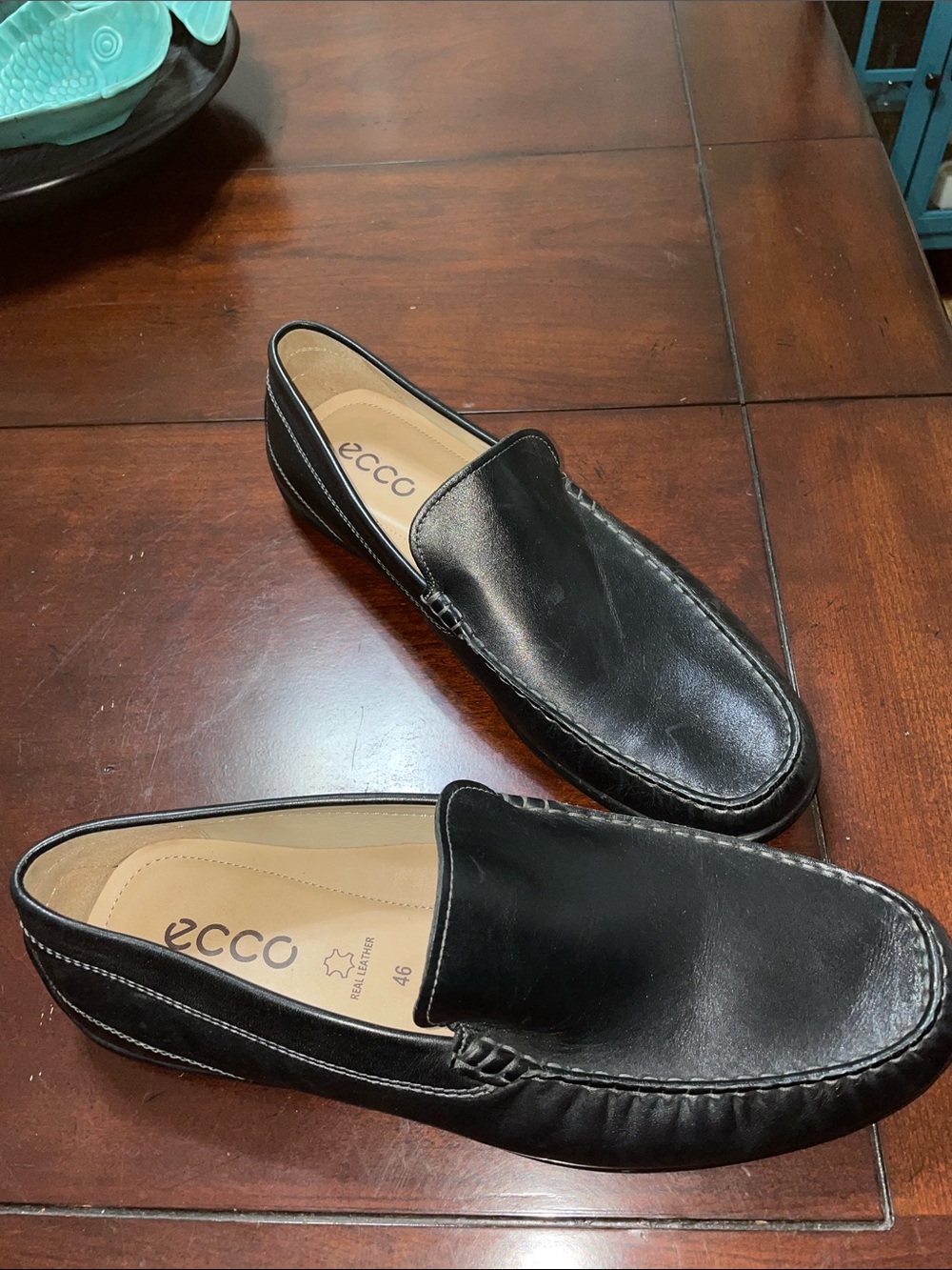 Ecco Men's Black Leather Slip-On Loafers — Classic Moc Toe Size 46EU - 12 US